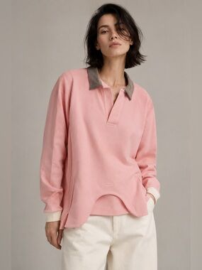 Andre Walker Pink Long Sleeve Sculptural Polo Shirt M Fits Small